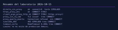 Resumen del laboratorio: CONNECT, TLS, 403 simulado y timeout