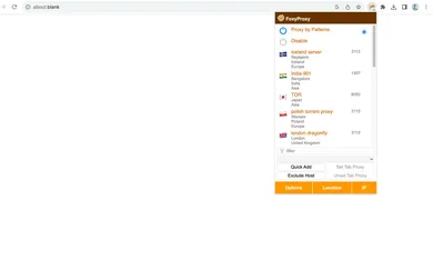 Попап FoxyProxy: Proxy by Patterns, Disable и список профилей
