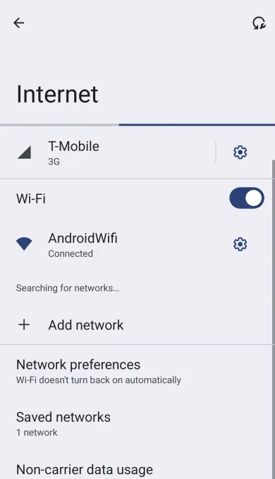 Список сетей: AndroidWifi Connected и шестерёнка