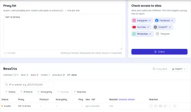 Actual proxy checker invalid-format result; not a 407 or a successful proxy test