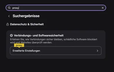 Suchergebnis „proxy“ mit der Schaltfläche „Erweiterte Einstellungen“